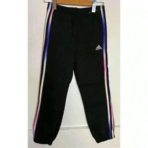 BNWOT Girl’s Adidas Sweats in Black w  Pink,Purple, Blue and Yellow Side Stripe
